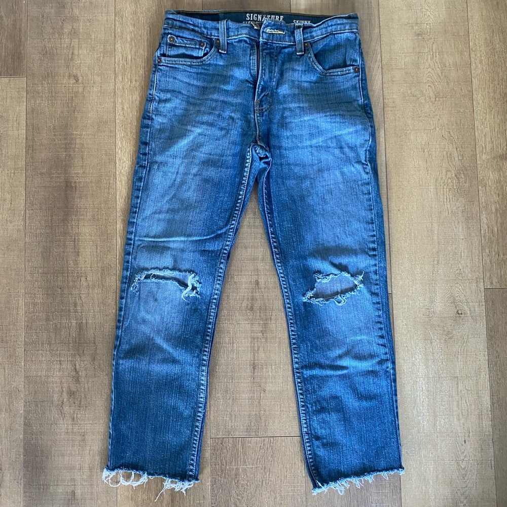 Mens Thrifted Levi’s Signature Distressed Skinny Fit Cropped Skinny Jeans